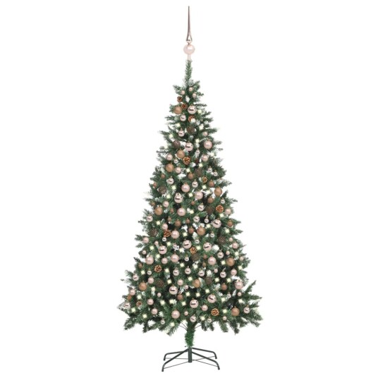 vidaXL Kunstig juletre med LED og kulesett og kongler 210 cm