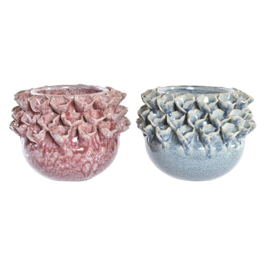 Dkd Home Decor Vase Dkd Home Decor Rosa Turkis Steintøy Blomster Middelhavet 17 X 17 X 13,5 Cm 19 X 19 X 13,5 Cm (2 Enheter)