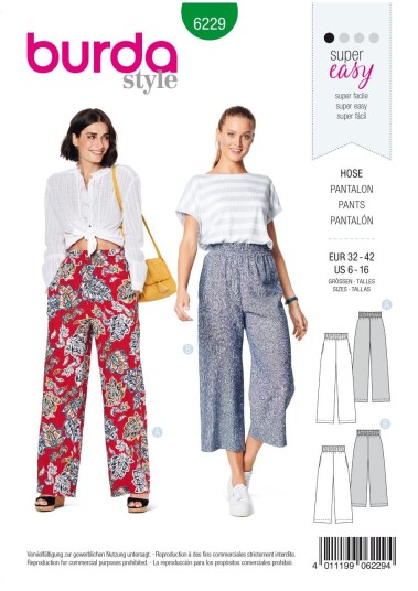 Burda 6229 - Bukse EUR: 32-42, US: 6-16