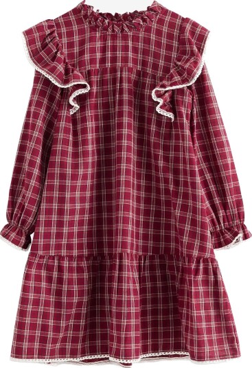 Lindex Woven Checked Dress DARK RED 122
