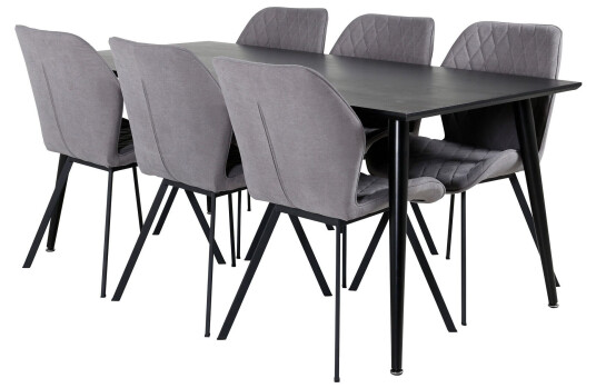Venture Home Dipp Spisegruppe 180 cm Rektangulær med 6 Gemma Stoler Sort