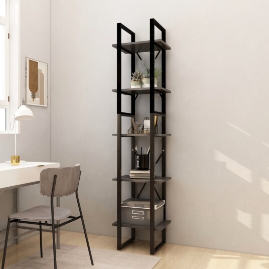 vidaXL Bokhylle 5 etasjer gr? 40x30x175 cm furu