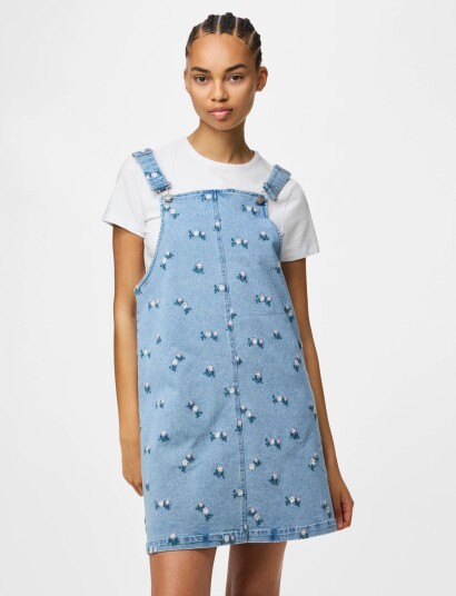 Pieces Pcflora Sl Denim Emb Spencer Dress Blue XS