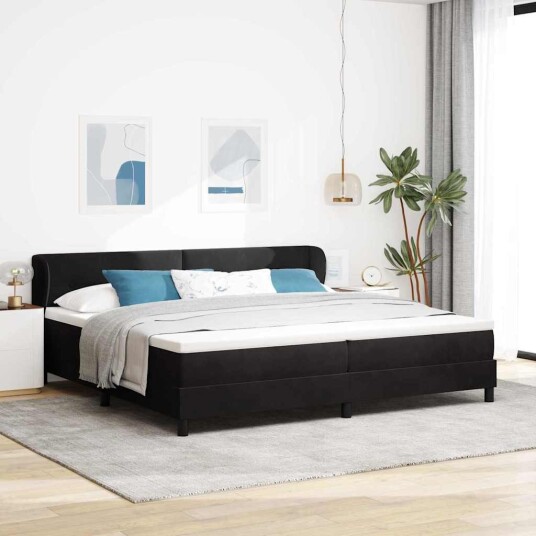 Box Spring Seng med Madrass Svart 200x200 cm Fløyel Box Spring Seng med Madrass Svart 200x200 cm Fløyel