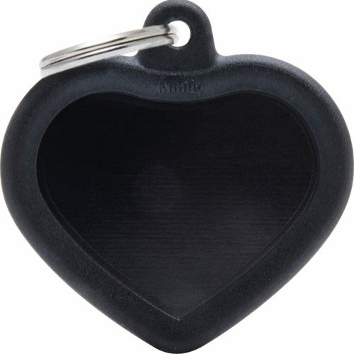 Myfamily Hushtag Hjerte Id Tag-Aluminium Med Plast Kant Sort