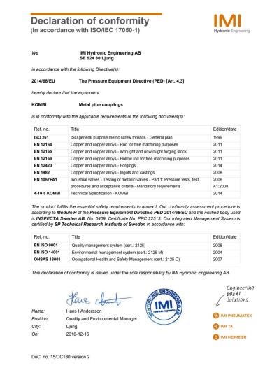 TA KOMBI Klemringkobling for metalliske rør 12 mm x DN15