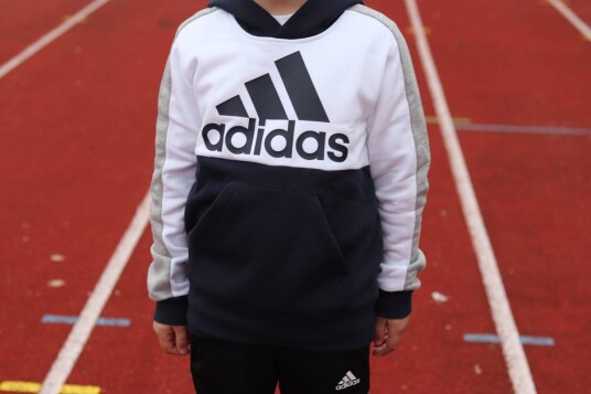 Adidas U Color Block FL Hoodie Mørk Blå/Hvit (152 / 12 år)