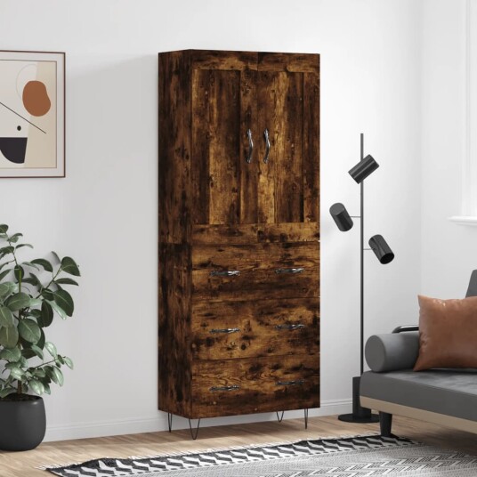 Highboard røkt eik 69,5x34x180 cm konstruert tre