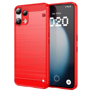 Nothing Phone 3a Lite børstet TPU deksel karbonfiber Rød