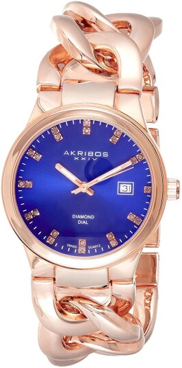Akribos XXIV Dameklokke AK759RGBU Diamond Blå/Rose gulltonet stål