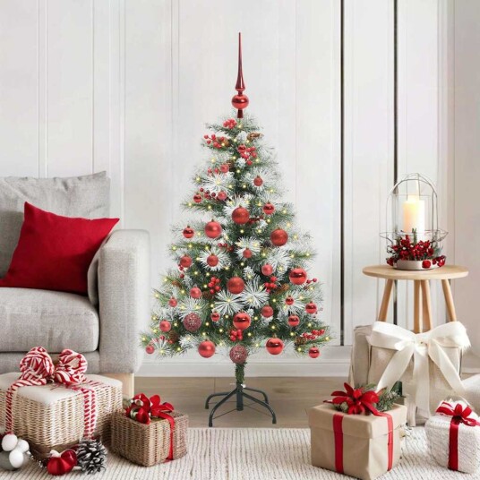 vidaXL Kunstig juletre Grønn og hvit 120 cm PVC og Metall og Plast