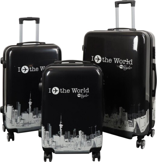 Koffertsett   3 stk.   Koffert med motiv   New York city   Svart   Hardcase lettvekt koffert med 4 hjul