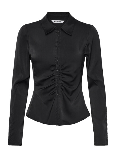 Weekday Long-Sleeved Fitted Satin Shirt - Black - 34