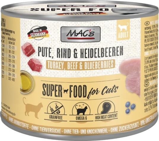 Mac´S Cat Kalkun Okse & Blåbær 6 X 200 G Mac´S Cat Kalkun Okse & Blåbær 6 X 200 G