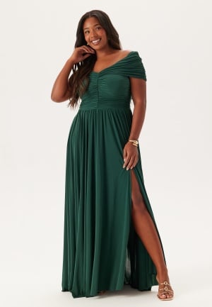Goddiva Curve Bardot Rouched Maxi With Split Green 50 UK22