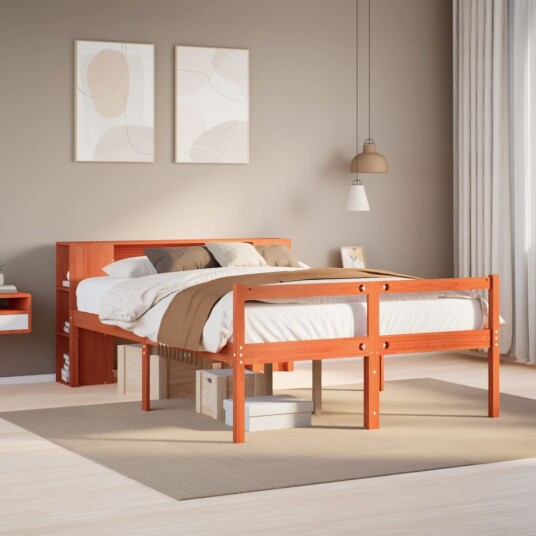 Seng med bokhylle uten madrass voksbrun 160x200 cm heltre 8721158607720