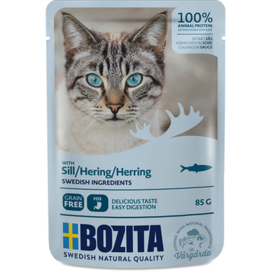 Poser Med Sild I Saus 12 X 85G Katt Kattefôr Våtfôr Bozita Katt