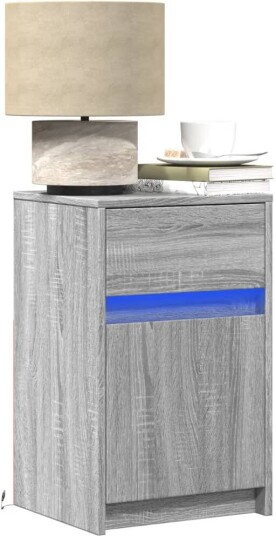 Nattbord med LED grå sonoma konstruert tre 8721102965739