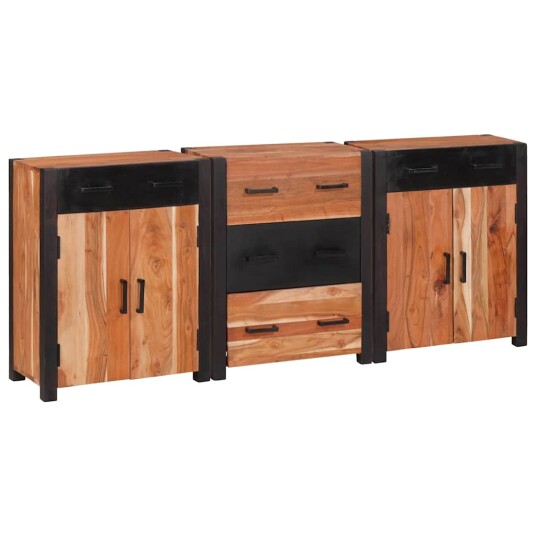 Serviesskap 3 pcs Brun 165 x 30 x 75 cm Massivt akasietre