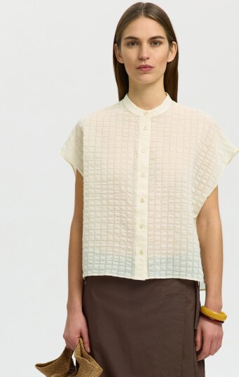 Selected Slwlilja Oversized Sl Check Shirt Cream 36