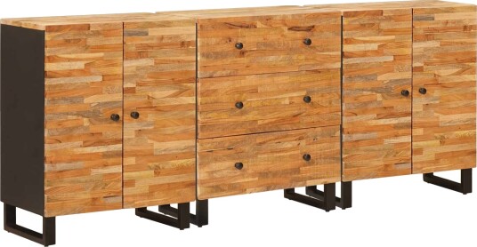 vidaXL Serviesskap 3 pcs Brun 60 x 33 x 75 cm Massiv mango tre