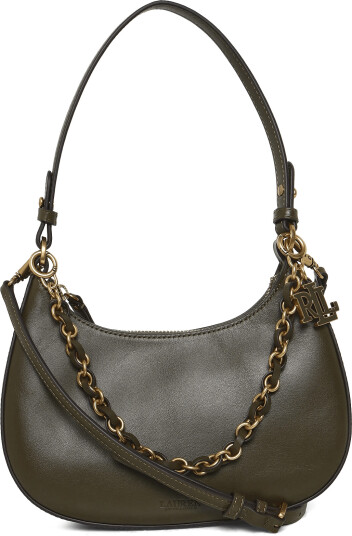 Lauren Ralph Lauren Leather Medium Marcy Zip Shoulder Bag Khaki green ONE SIZE