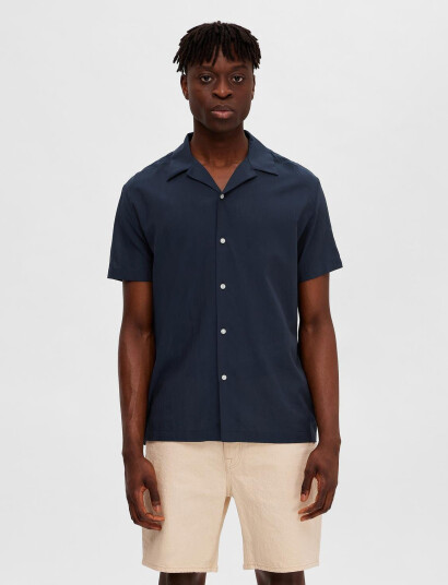 Selected Slhreg-Air Shirt Ss Mix - Navy - S