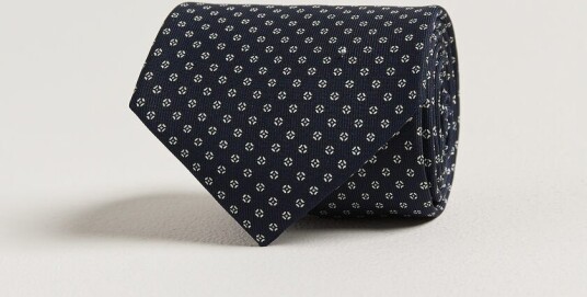 E. Marinella 3 Fold Printed Silk Tie Navy