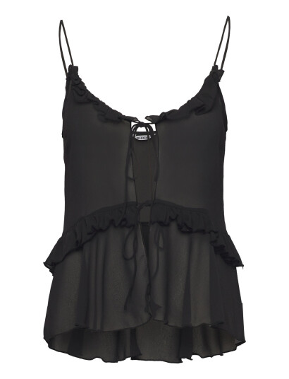 Weekday Frilled Strap Top - Black - XS