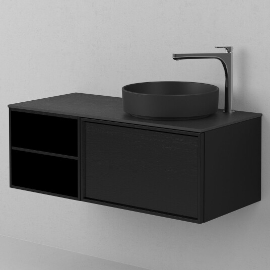 INR Iconic Nordic Rooms Air Wood Servantskap Hel Front med 2 Skuffer og Åpen Oppbevaring H350xd450mm Black oak / 100cm Venstre