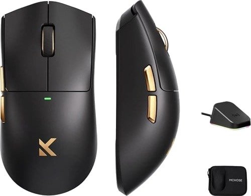 MCHOSE K7 Ultra Lightweight Wireless Black Gold Gamingmus Optisk 5 Knapper Svart HW-K7-13