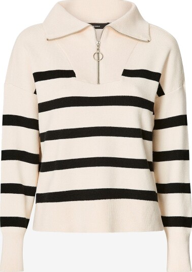 Vero Moda - Genser vmSaba Stripe LS Highneck Blouse - Beige