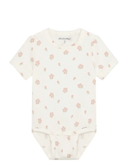Minymo Body med kort arm og mønster, Cream 56