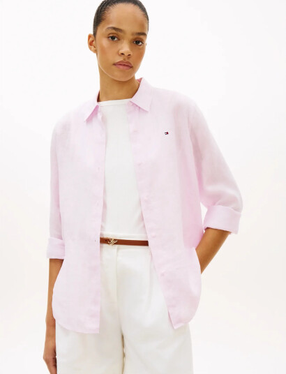 Tommy Hilfiger Ess Linen Relaxed Ls Shirt   Pink   32