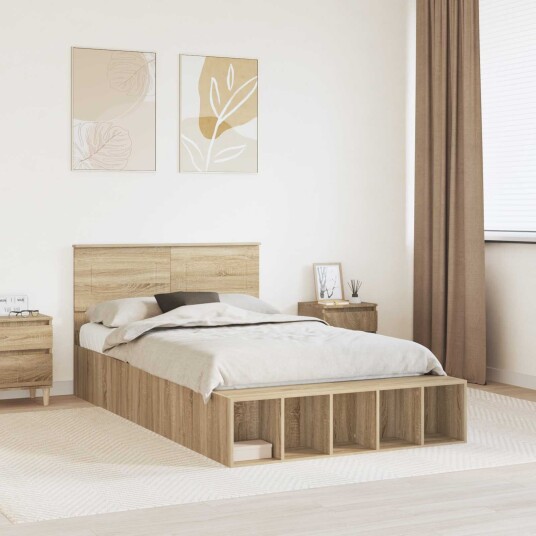 Sengestamme med hylle Sonoma eik 120 x 190 cm Konstruert tre