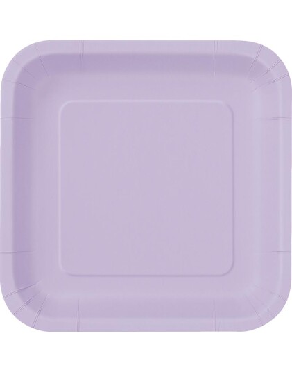 14 stk Firkantede Lavendel Papptallerkener 22 cm
