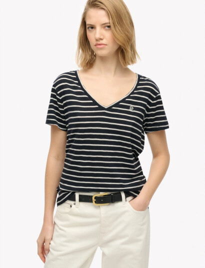 Superdry Studios Slub Emb Vee Tee Navy 8