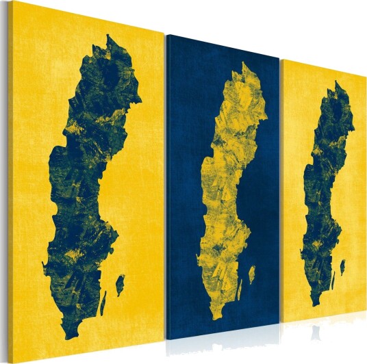 Bilde Malt Kart Over Sverige Triptyk 60x40 Artgeist sp. z o. o.