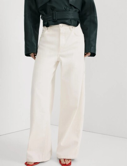Mango High Rise Balloon Jeans Cream 36