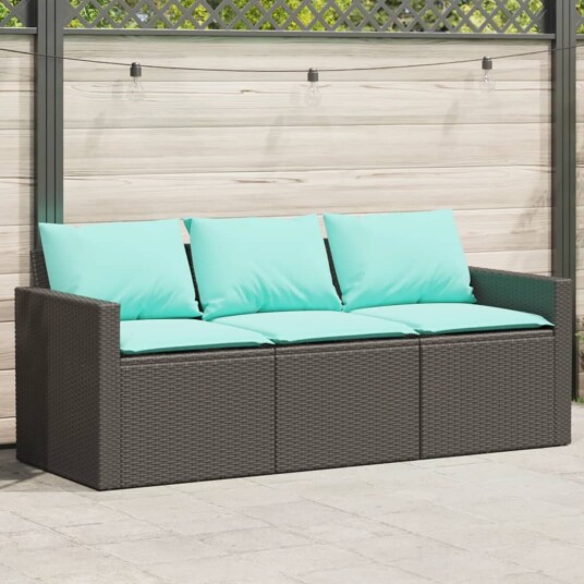vidaXL Hagesofa med puter 3 seters svart polyrotting