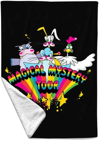 Rocksax The Beatles Magical Mystery Characters Black Sherpa Fleece Throw 50 in x 60 in 78899334