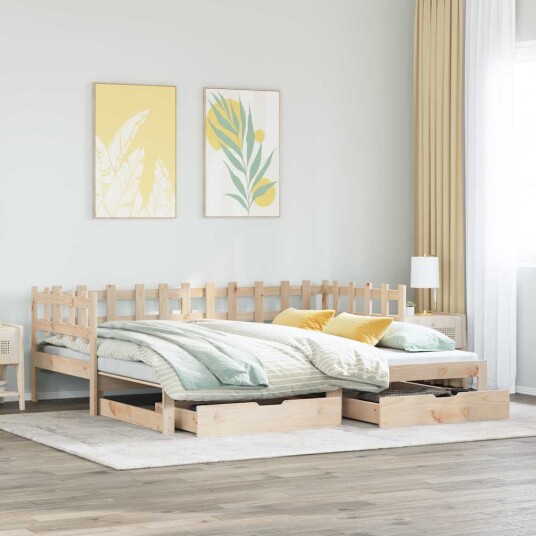 Uttrekkbar dagseng med skuffer 90x200 cm heltre furu