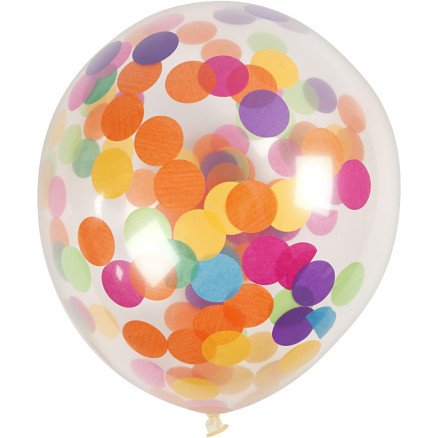 Diverse Ballonger med konfetti runde dia 23 cm transparent 4 stk 1 pk 