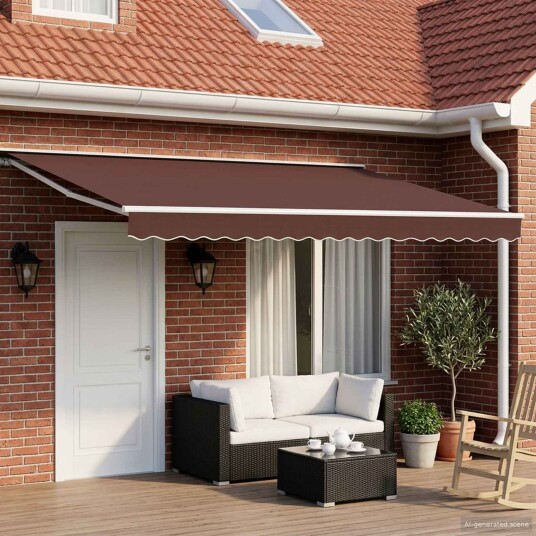 Manuell markiseramme med LEDs Brun og hvit 4 × 3 m