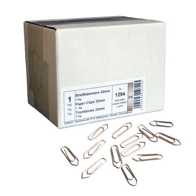 Papirclips 32 mm kobberbelagt pakke med 1 kg