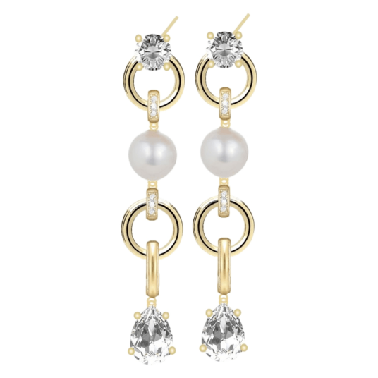 Snö Of Sweden Callie Long Plain Crystal Pearl Ear Gold White Ones