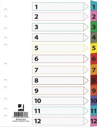 Q-Connect Skilleark Q-Connect Mylar, Papp, A4, 225X297 Mm, 1-12, 12 Ark, Laminert Indeks, Miksede Farger