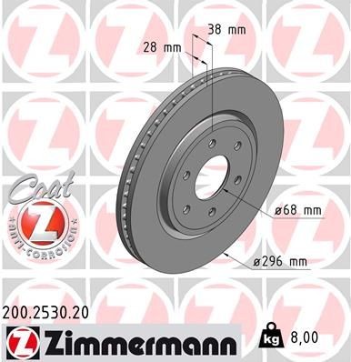 Bremseskive ZIMMERMANN 200.2530.20 Bremseskive ZIMMERMANN 200.2530.20