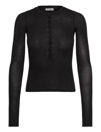 Weekday Slim Long Sleeved Henley Top Black XS
