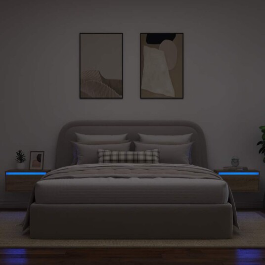 Vegghengte nattbord med LED-lys 2 stk sonoma eik 8721158663290